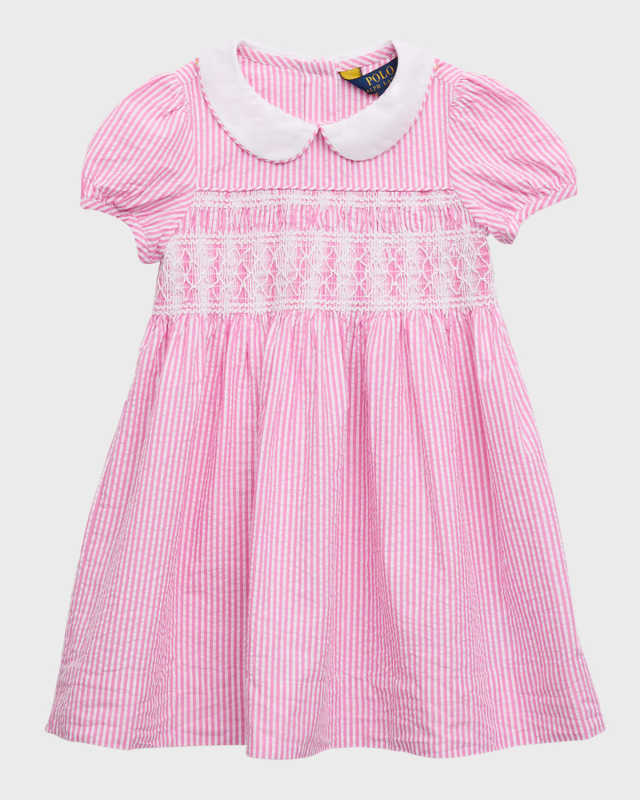 Girl's Seersucker Smocked Stripe Dress, Size 2-6X